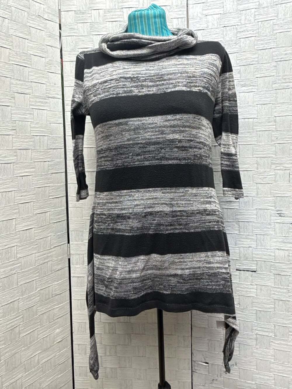 Cato Cowl Neck Striped Tunic Size M Black Gray